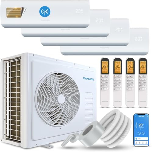 Danyon Multisplit Klimaanlage Split QUATTRO- 36000 BTU - 9,3 kW, sehr leise, Smart Home, Inverter Klimagerät mit Heizfunktion, Splitgerät vorgefüllt mit R32 Kältemittel, Timer, mit 4 Innengeräten