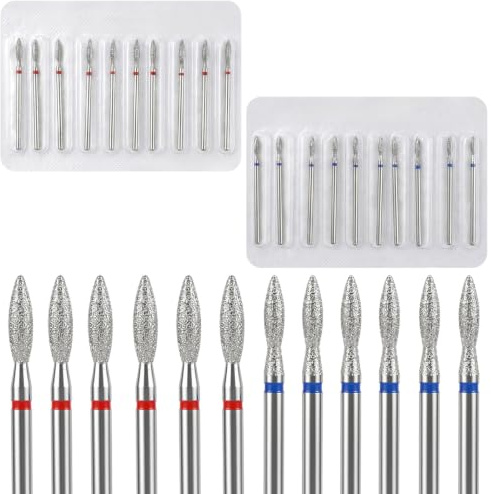 Matwsec 20 stycken flamma nagelfräsar bitar 8,5 cm (3/32 tum) Cuticle Nail Drill bit diamantnagelborrsats för manikyr pedikyr nagelbandsvård gel akrylnaglar | Diamant fräsbits, professionell nagelmanikyr pedikyr prep kit, nagelfil bits för gel akryl naglar borttagare