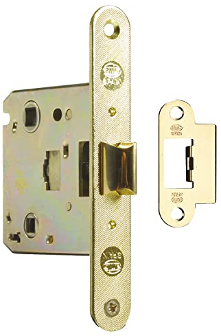 Amig - Simple Mortice Lock 50mm Backset with Adjustable Latch Mod. 2001 Made of Steel with Brass Finish - for Wooden Interior Doors for Bathroom, Kitchen or Bedroom