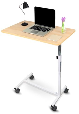 Mobiclinic, Tavolino ausiliario, Con ruote, Meseta, Regolabile in altezza, Per letto e divano, Ausilio anziani, Antigraffio, Bordo di contenimento, Elevabile, Accaio legno