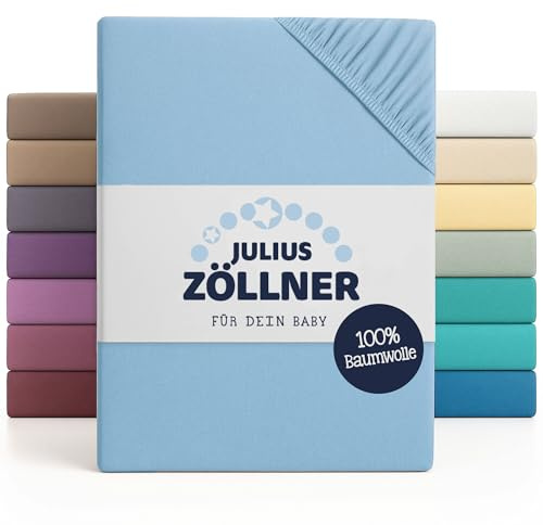 Julius Zöllner Jersey Spannbettlaken für Baby- & Kinderbett, 100% Jersey-Baumwolle, OEKO-TEX Standard 100 zertifiziert, Größe: 60x120cm / 70x140cm, 2er Pack, hellblau
