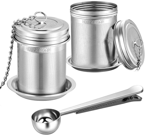 House Again Tea Infuser (2 Pack with Scoop), Extra Fine Mesh Tea Infusers for Loose Tea, 18/8 Stainless Steel Tea Strainer with Extended Chain Hook, Tea Steeper for Brew Tea, Spices & Seasonings