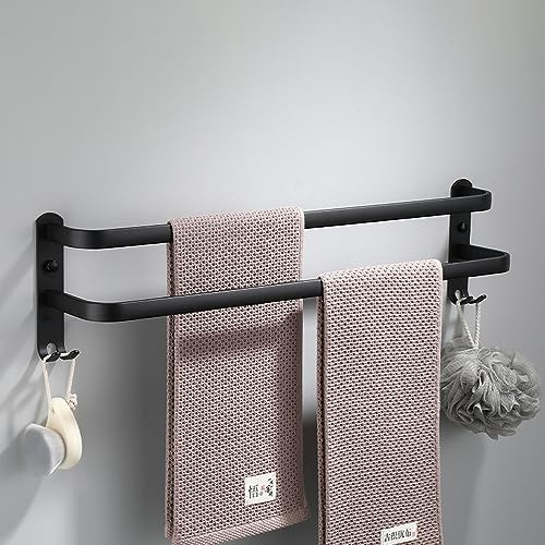 HONPHIER Estante de Toallas Toallero Pared Toalleros de Baño Aluminio Toallero con Ganchos, Barra de Toalla para Hogar y Hotel (Negro, 2-Tier 50CM)