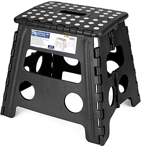 HOUSE DAY Folding Step Stool 13 inch(33cm) Height Medium Heavy Duty Foldable Stool for Adults, Large Foldable Step Non-Slip Folding Stools Portable Plastic Collapsible Step for Kids - Black