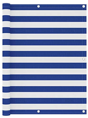 Tidyard Balkon Sichtschutz Balkonabdeckung Balkonverkleidung Beschattung Sonnenschutz Terrasse Balkonfächer Garten Weiß und Blau 120x300 cm Oxford-Gewebe