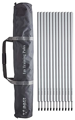 Ram Rugby – Set of 12 x 1 Metre Agility/Slalom/Boundary Training Poles with carry bag – Durable PVC Construction – Metal Ground Spike, Used in football training, rugby training & cricket training