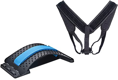 chi-enterprise Rückenstrecker Set | Rückendehner Trainingsgerät Fitnessgerät Fitness Training Massagegerät | Entspannung und Haltungskorrektur | Rückenstrecker blau mit Rückengurt