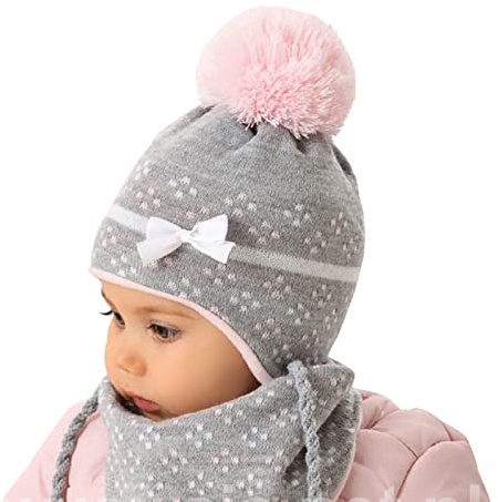 AJS Baby Winter Mütze Mädchen Set Dreieckstuch Schal Gr. 36/38, 0-6 Monate