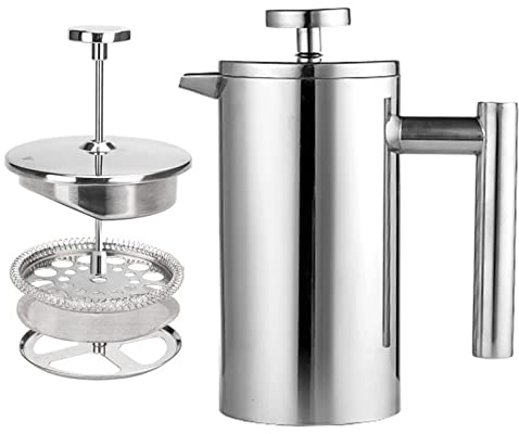 LTLWSH Cafetière à Piston en Acier Inoxydable,Isotherme French Press Acier Français Cafe Filtre à Thé Manual avec Filtre Cafetiere ​Isolation ​Thermique pour Maison, Bureau,350ml