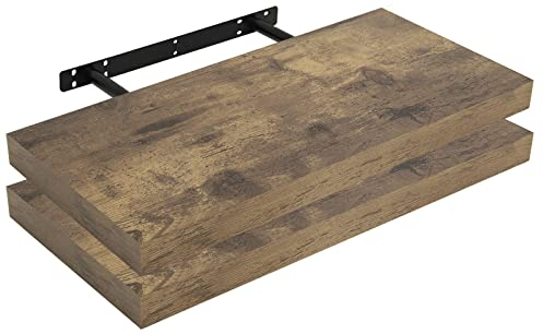 WOLTU Wandregal 2 Stück Set Wandboard Bücherregal Regale für Deko Wandablagen aus MDF Holz,Hängeregal Vintagebraun, 60x22.9x3.8cm,RG9319hov-2