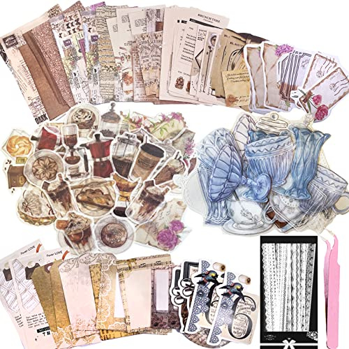 Carreuty 290pcs Ästhetische Scrapbooking Aufkleber Papier Pack, DIY dekorative Papier Dessert Supplies Aufkleber Papiere‌ Kit für Scrapbook Supplies Journal Kit (Dessert Zeit)