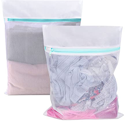 CINGHIA Wäschenetz Groß, 2 Stück, 90x110 cm, Weiß, Reißverschluss, Polyester Mesh