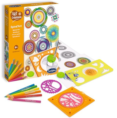 Sentosphère - Art & Créations – Spiral’ Art Mandala Créatif – Kit Mandalas Enfant – 6 Roues Spirales – 10 Crayons de Couleur – Dès 6 Ans – Loisirs Créatifs - 20810, Centre