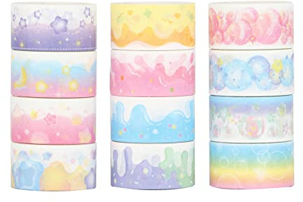LGEGE 12 rouleaux de ruban Washi Tape Series Romantic, 20mm de large, crème, motifs de lune et d'étoiles, ruban japonais de masquage pour Scrapbook, Bullet Journal (2m)