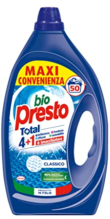Bio Presto Liquido Classico Detersivo Lavatrice Liquido, Nuova formula con Smacchiatore, confezione da 50 lavaggi