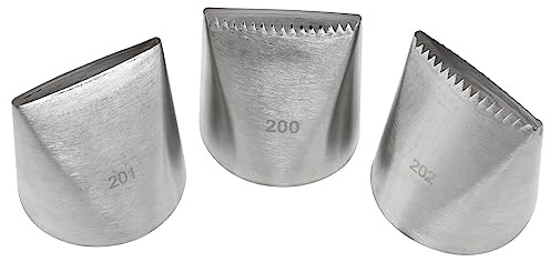 Fengxiaomin-3PCS 304 Stainless Steel Icing Piping Nozzles Ribbon Pastry Tips 3 Different Shapes Of Nozzles Pastry Fudge Cakfe Tool #200#201#202