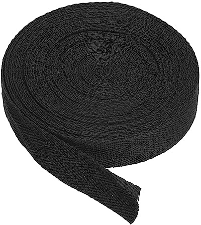 PATIKIL Cotton Twill Tape 3/4 Inch 10 Yards Cotton Ribbon Bias Binding Tape Herringbone Webbing Trim for Sewing Gift Wrapping Craft DIY Black
