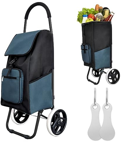 Allyson® Einkaufstrolley klappbar, Einkaufswagen mit 45L Kapazität und Abnehmbarer Tasche, Shopping Trolley Treppensteiger Robust & Wetterfest, Hackenporsche Trolley mit Geräuschlosen Rädern – Blau