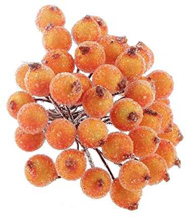 Artibetter 200 Pezzi Mini Natale Frutta Ghiacciata Bacche Smerigliate Decorazione Fiori Artificiali Glassa Vetro Perla Bacche Arancia Agrifoglio Frutta Smerigliata Frutta Smerigliata