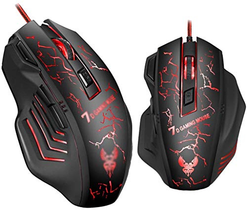 RajoNN Mice Souris de Jeu Filaire, Souris d'Ordinateur Optique USB avec Rétroéclairage RVB, 4 DPI Réglables Jusqu'à 2400, Souris Ergonomique pour Ordinateur Portable Gamer avec 6
