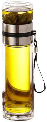 Kongou Botella de infusión de té de vidrio,Botella de agua de vidrio de doble pared | Botella de té a prueba de fugas,Botella de té de doble pared, taza de viaje, botella de agua con infusor, botella