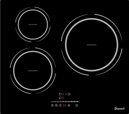 Placa Induccion 3 Fuegos 6800W, Placa de Inducción Integrada 3 Placas, Vitroceramica Induccion 9 Niveles, Función de Pausa, Cronómetro, Bloqueo Para Niños Negro, Función de Empuje