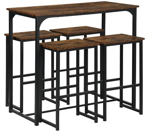 GOKHOMX Table de Bar Haute Avec 4 Tabourets, Table à Manger, Peu Encombrant, Coin Bar Pour Maison, Cuisine