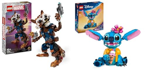 LEGO 76282 Marvel Rocket et Bébé Groot, Jeu de Construction pour Enfants & Disney Stitch, Jouet de Construction pour Enfants, Set avec Cornet de Glace
