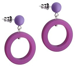 Adi Modeschmuck ausgefallener Polaris Ohrring 'Lilia', Ohrstecker mit einem kreisrunden Anhänger in attraktiven Farbgebungen, ca 4cm lang, handgefertigt in Berlin (Fuchsia mit Lila)
