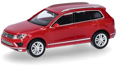 Herpa Modellauto VW Touareg, Miniatur im Maßstab 1:87, Sammlerstück, Made in Germany, Modell aus Kunststoff, Tornadorot