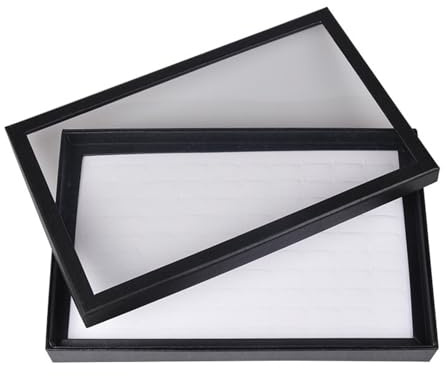 Caja expositora de anillos de joyería, 100 ranuras con tapa transparente, bandeja de exhibición de anillos, caja de almacenamiento para anillos y aretes (blanco)