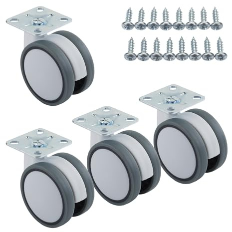 SOTECH juego de 4 ruedas para muebles Hamm Ø 63 mm altura 74,5 mm, blanco/gris, 35 kg de capacidad de carga, placa atornillable 47 x 47 mm, sin freno incl. tornillos de fijación
