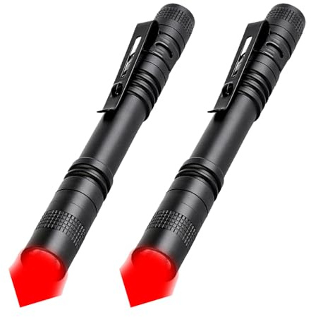 POCKETMAN Red Torch LED Pen Flashlights, Mini, Waterproof Pocket Flashlight with Clip, Small Red Light Flashlights for Work,Astronomy, Aviation, Night Observation (2 pcs)