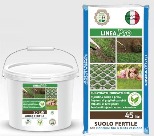 SUOLO FERTILE Terriccio per Tappeti Erbosi, Per Nuovi Impianti, Per Manutenzione e Rigenerazione di Manti Erbosi, Sacco 45 Lt - Secchio 25 Lt (Big Bag 500 Litri)