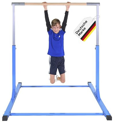 Müller & Blum Premium Turnreck für Kinder, höhenverstellbares Turngerät für Indoor & Outdoor, Turnstange aus Holz & stabile Stahlkonstruktion, 200 kg belastbar, Optional mit Matte