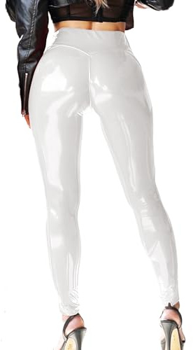 Mstaad Legging en simili-cuir verni pour femme, taille haute, pour lifting des fesses, laqués, en latex brillant, pantalons de concert, S
