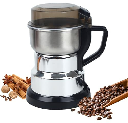 Huitban Electric Coffee Grinders，150-300w Silver Spice Grinder, One-Button Operation to Grinder Coffee Beans, Spices, Dry Herbs, Nuts, etc.1 Plastic Brush and 1 Plastic Spoon Included