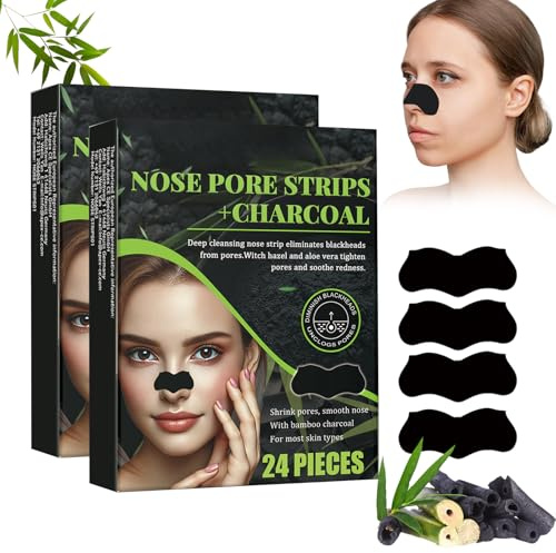 Mitesserentferner Stripes, 48 Stück Natürliche Bambuskohle Mitesser Strips, Tiefenreinigende Nosestripes Mitesser für Männer und Frauen, Pore Strips for Blackheads, Entfernen Mitesser und Unreinheiten