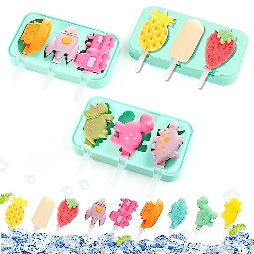 Eisformen Eis am Stiel, 3 Stück Eis am Stiel Formen BPA Frei für Kinder, Leicht Zu Lösen DIY Eis Form, Wiederverwendbar Eis Selber Machen, Eisförmchen Popsicle Formen mit Stiel und Deckel