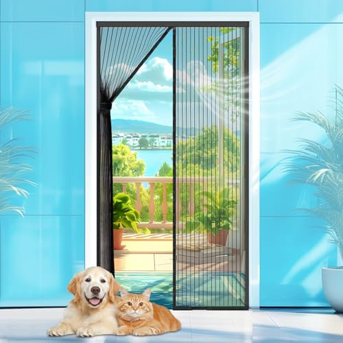VZXZXE Magnetic Fly Screen Door, 90 x 210 cm, Insect Protection Balcony Door, No Drilling, Insect Protection Door with Self-Adhesive Velcro Tape for Balcony Door, Living Room, Sliding Door, Patio Door