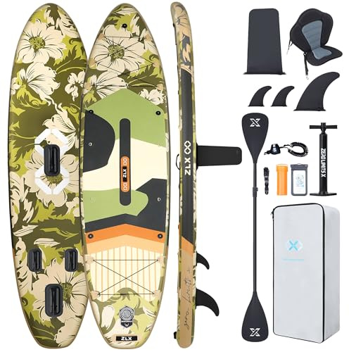 ZLX 350 cm extra stor stående stående paddle board med säte stor lastkapacitet 550 lb uppblåsbar SUP-bräda för vuxna nybörjare vänlig stabil halkskyddsmatta, pump, SUP paddle
