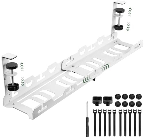 EYPINS Plateau de gestion des câbles sous le bureau – Sans perçage – Porte-câbles rétractable de 40,6 à 73,7 cm – Organiseur de cordon d'ordinateur sous le bureau, plateau de rangement robuste en