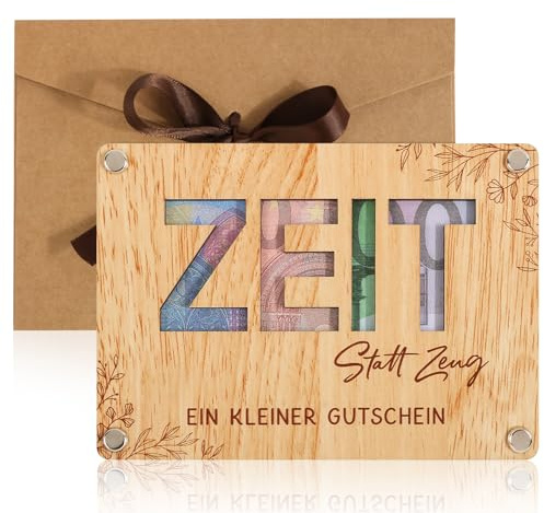 BOFUNX Zeit statt Zeug Gutschein Karte Geldgeschenke Gutschein Verpackung aus Holz Zeit statt Zeug Karte Grußkarte Geschenk für Weihnachten Geburtstag Hochzeit Jugendweihe Reisen
