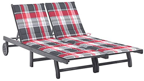 LAPOOH 2-Personen-Sonnenliege mit Auflage, Gartenliege, Liegestuhl, Sonnenstuhl, Sonneninsel Outdoor, Gartenmöbel, Loungemöbel,Relaxliege,Grau Akazie Massivholz