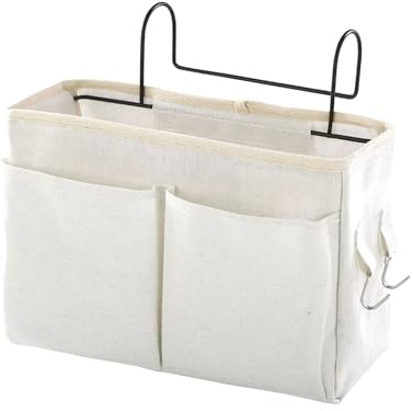 SJDOFU Bedside Hanging Storage, Bedside Storage Pocket, Bedside Hanging Storage Bag with Hooks for Dormitory School Bunk Bed(White)