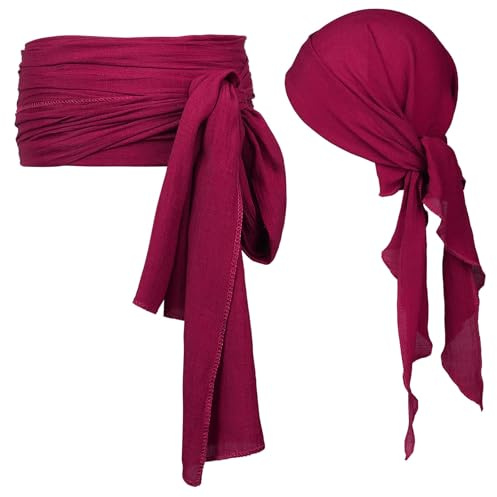 Kavya Bandana Pirata Uomo & Donna Accessori Pirata Cintura Sciarpa Rosso Bandana Medievale da Pirata per Halloween Bambini e Adulti