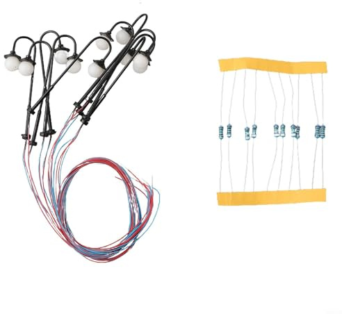 10 Pack of LED Railway Street Lights N Scale, Complete with Wires and Resistors for Model Train Enthusiasts