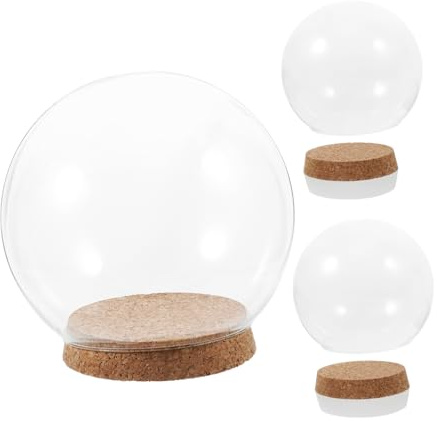 Hemobllo 3 pièces Cloche Verre Transparente avec Socle Liège Lot pour Fleurs Préservées Décoration de Table Compacte et