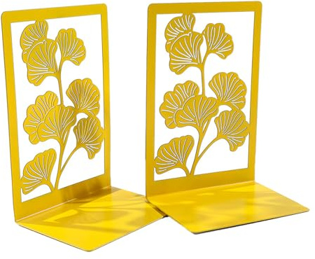 2 topes de libro con hojas huecas para estantes, de metal resistente, topes decorativos para el hogar, la escuela, la oficina, sujetalibros de metal