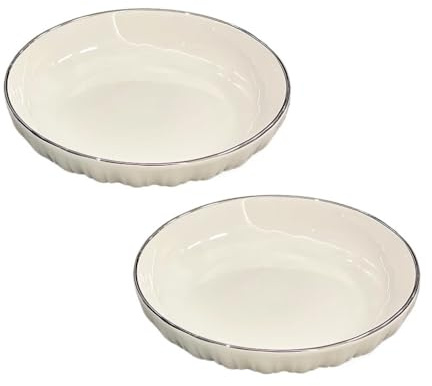 Nff Juego de 2 platos llanos de cerámica blanca de 20 cm con borde plateado, grandes for servir pasta, carne y ensalada. Apto for lavavajillas.